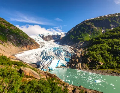 Bøyabreen Glacier and Meltwater Lake in Norway