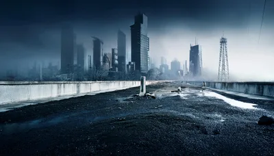 Post Apocalyptic Cityscape With Abandoned Rooftop View