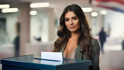 Young Woman Casting Her Vote In A Ballot Box