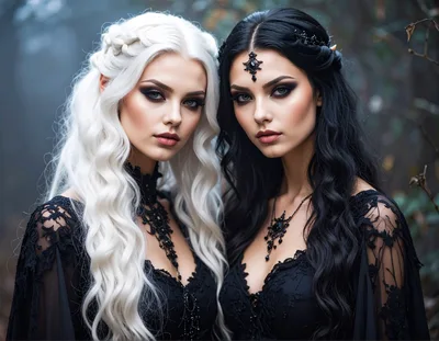 Two Ethereal Elven Women In Gothic Attire