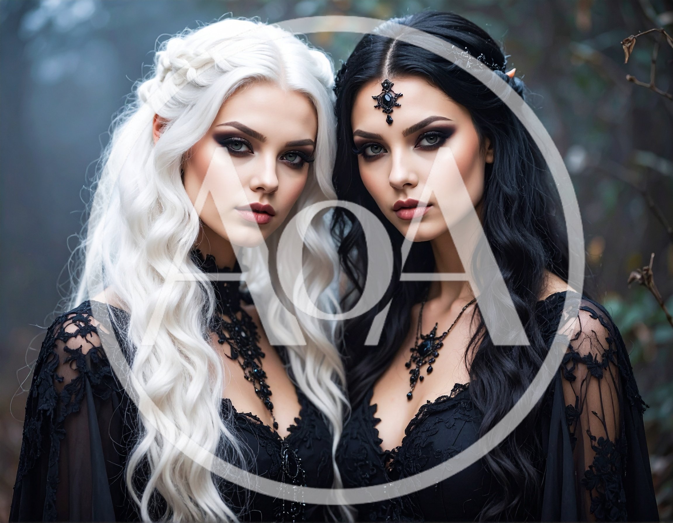 Two Ethereal Elven Women In Gothic Attire