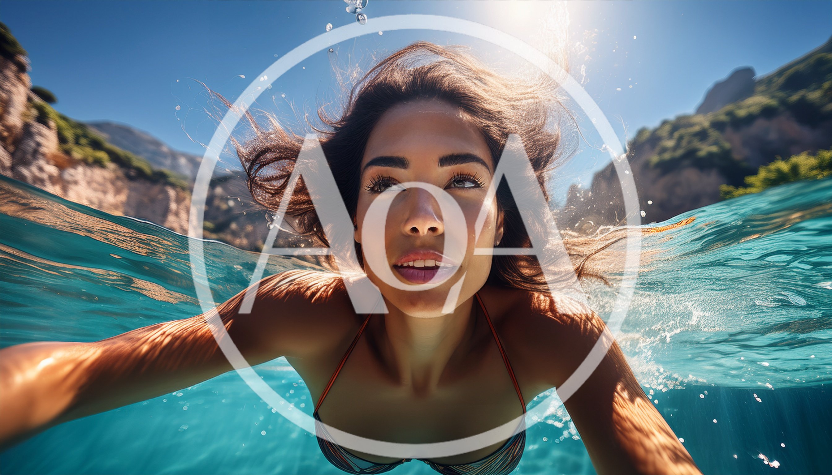 Young Woman Swimming Underwater In Clear Tropical Sea
