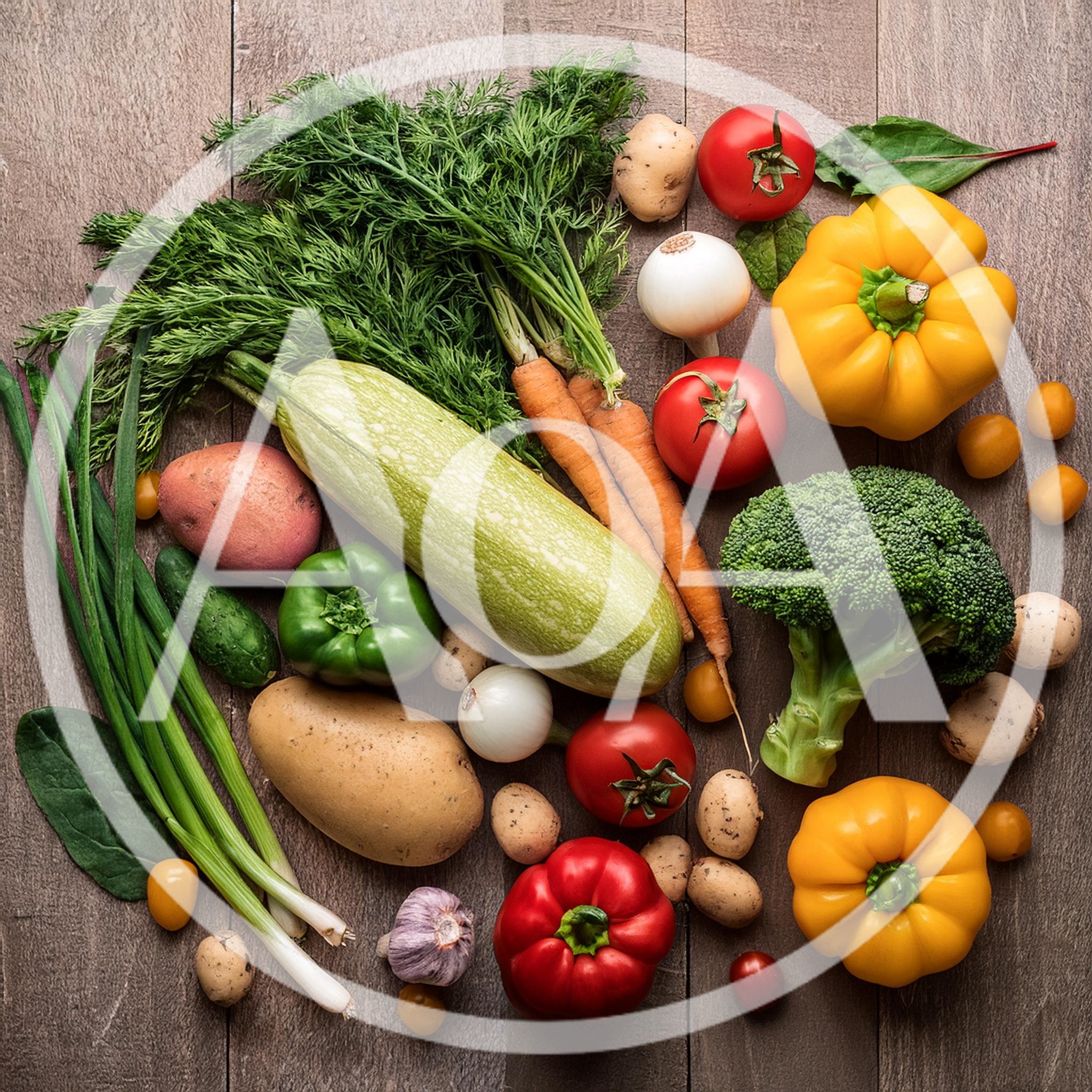 Fresh Organic Vegetables Arranged On Rustic Wooden Table