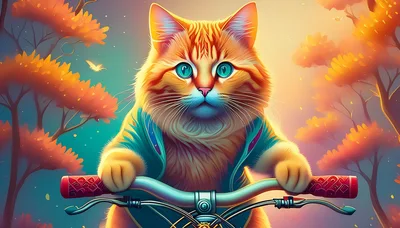 Orange Tabby Cat Riding A Bicycle In Autumn