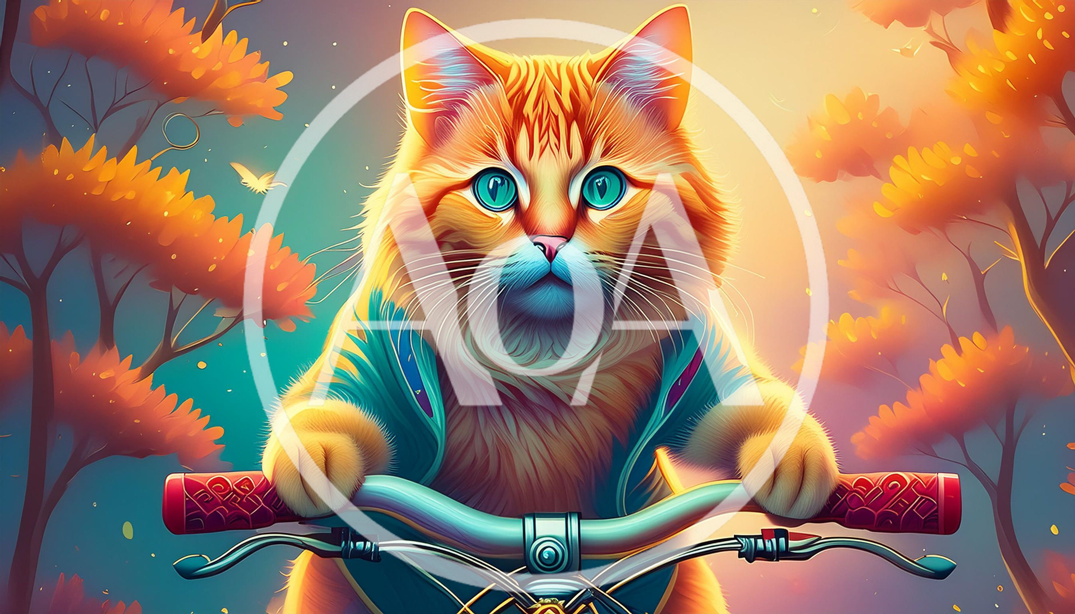 Orange Tabby Cat Riding A Bicycle In Autumn