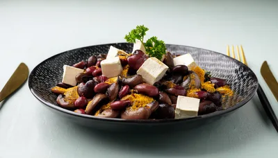 Tofu and Kidney Bean Salad with Turmeric