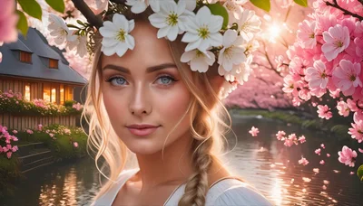 Portrait Of A Beautiful Woman With A Flower Crown