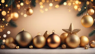 Golden Christmas Ornaments and Star Decoration