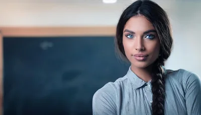 Portrait Of A Young Woman With Blue Eyes