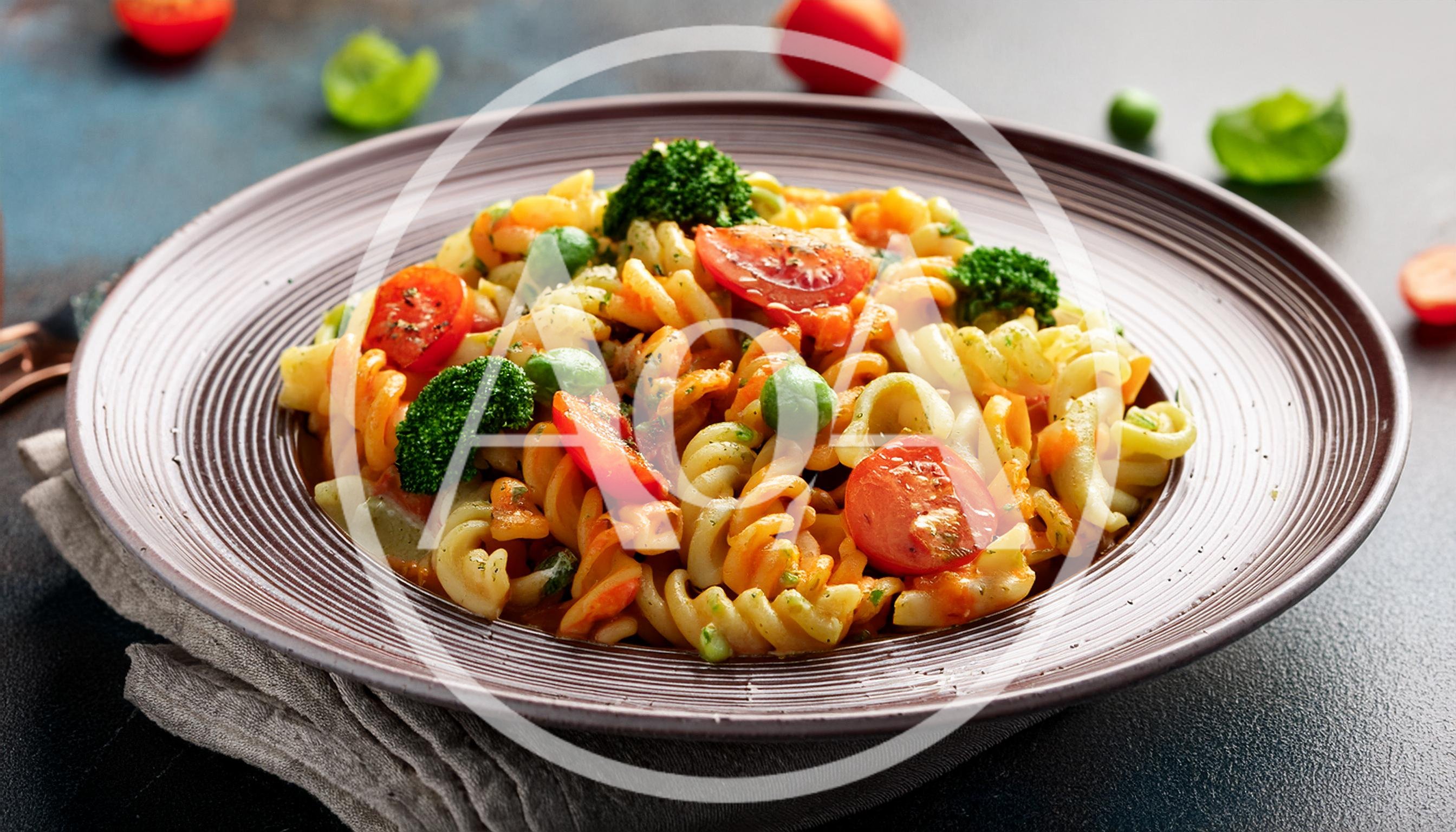 Fusilli Pasta Dish With Vegetables In A Bowl