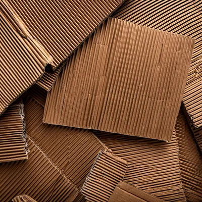 Top View Of Stacked Corrugated Cardboard Sheets