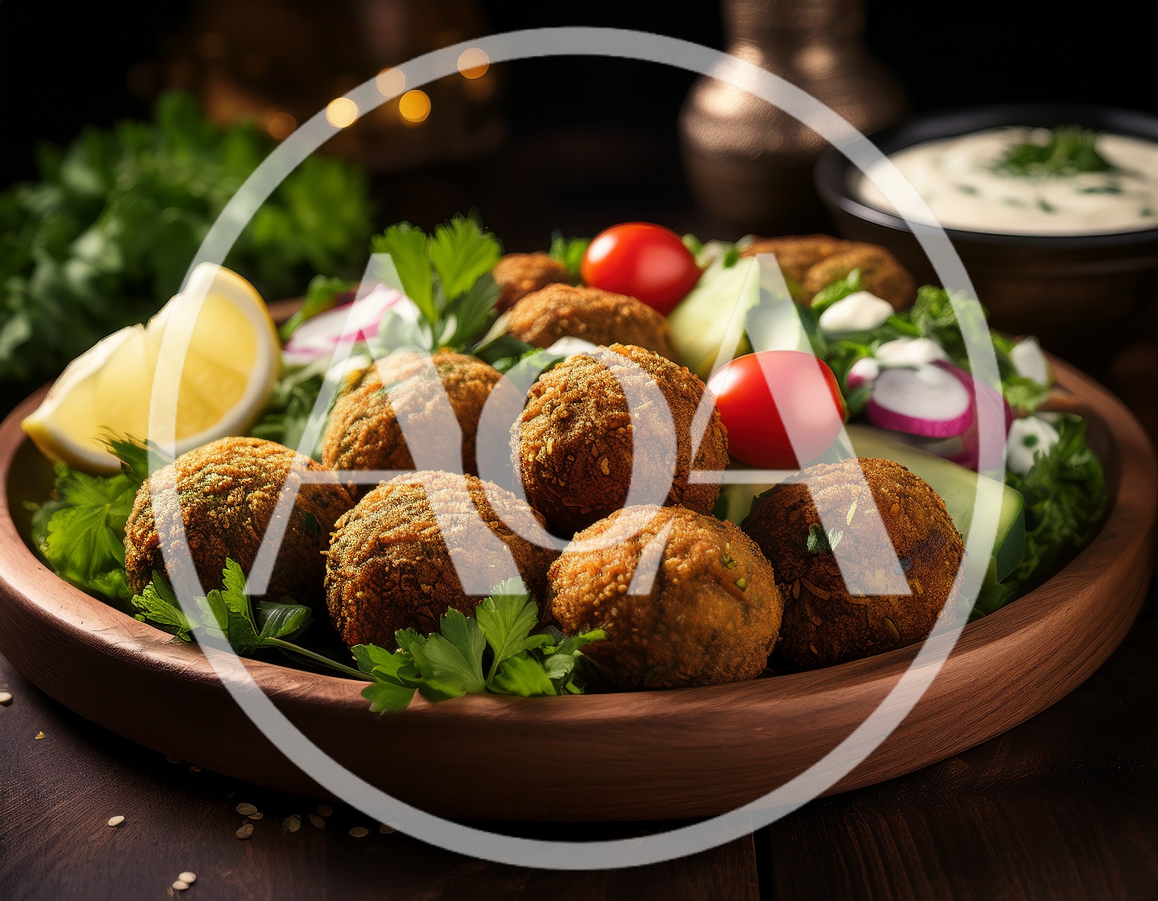 Fresh Falafel Platter With Vegetables And Tahini Sauce