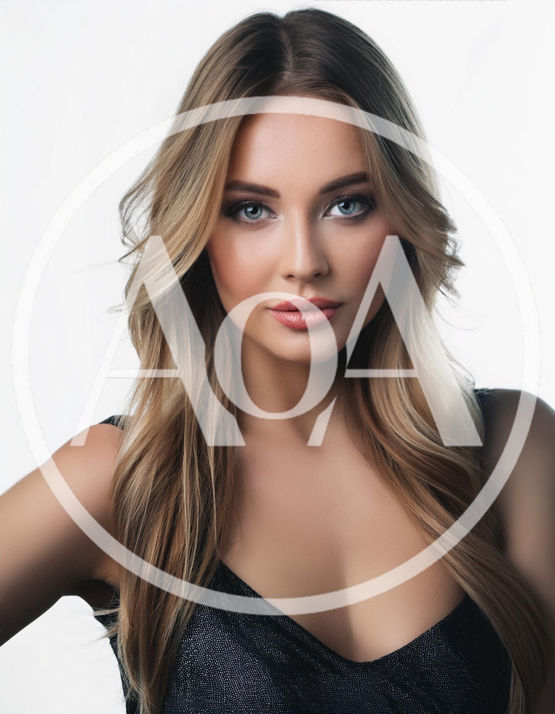 Portrait Of A Beautiful Blonde Woman With Blue Eyes