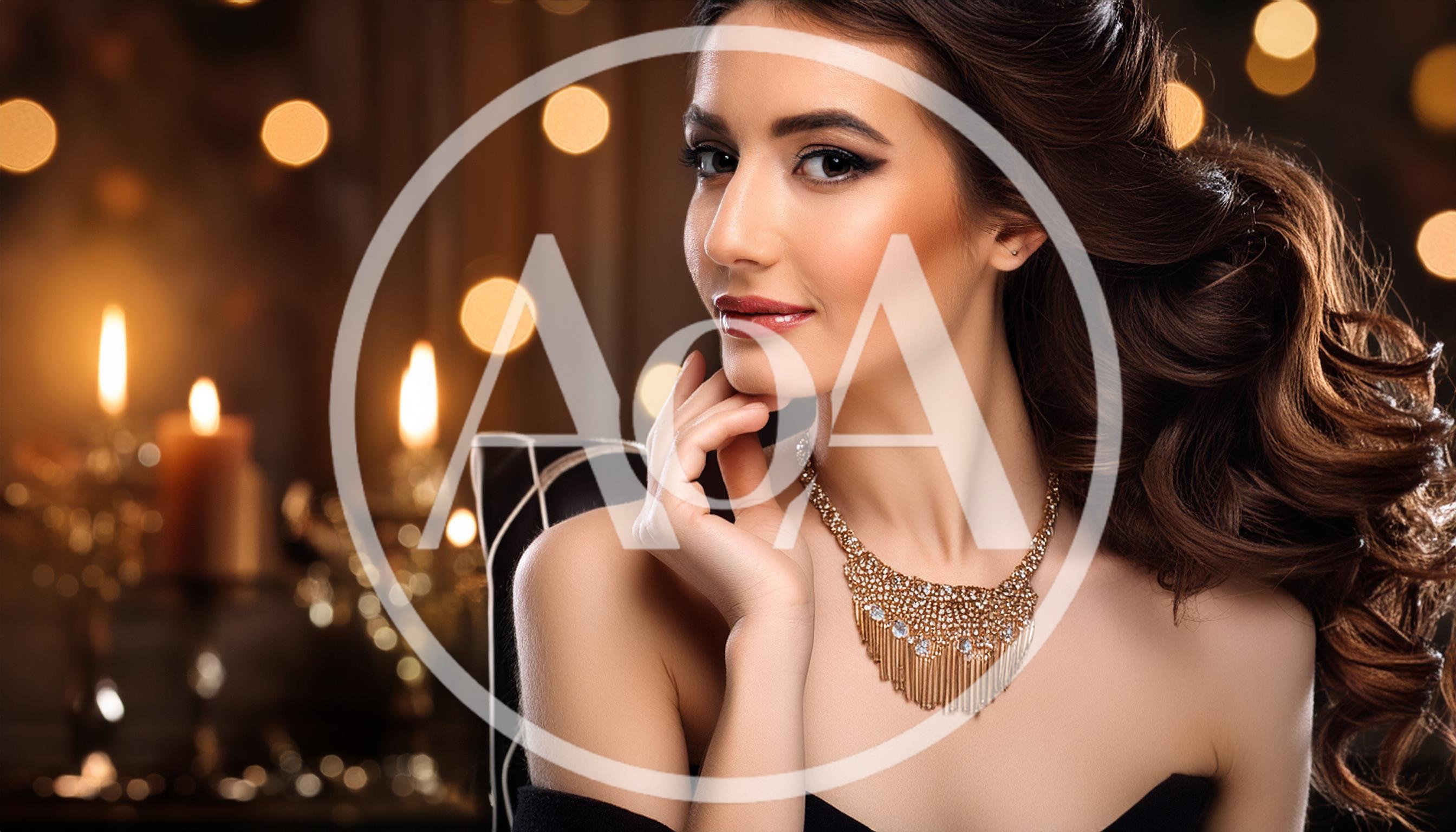 Elegant Woman Wearing Gold Necklace In Candlelit Setting