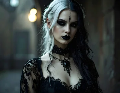 Gothic Woman With Split Hair In Dark Attire