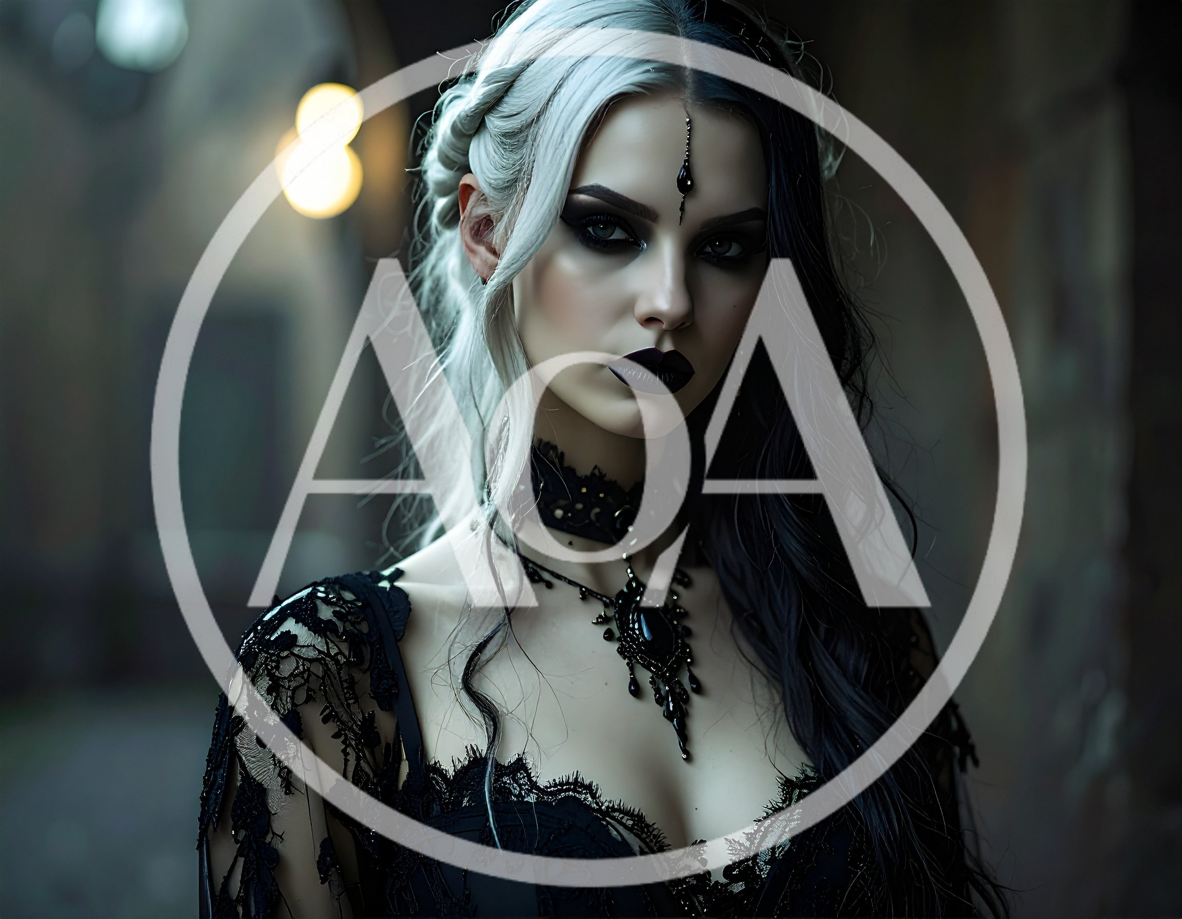 Gothic Woman With Split Hair In Dark Attire