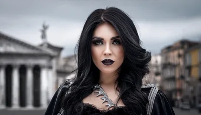 Gothic Woman With Dark Makeup In City Square