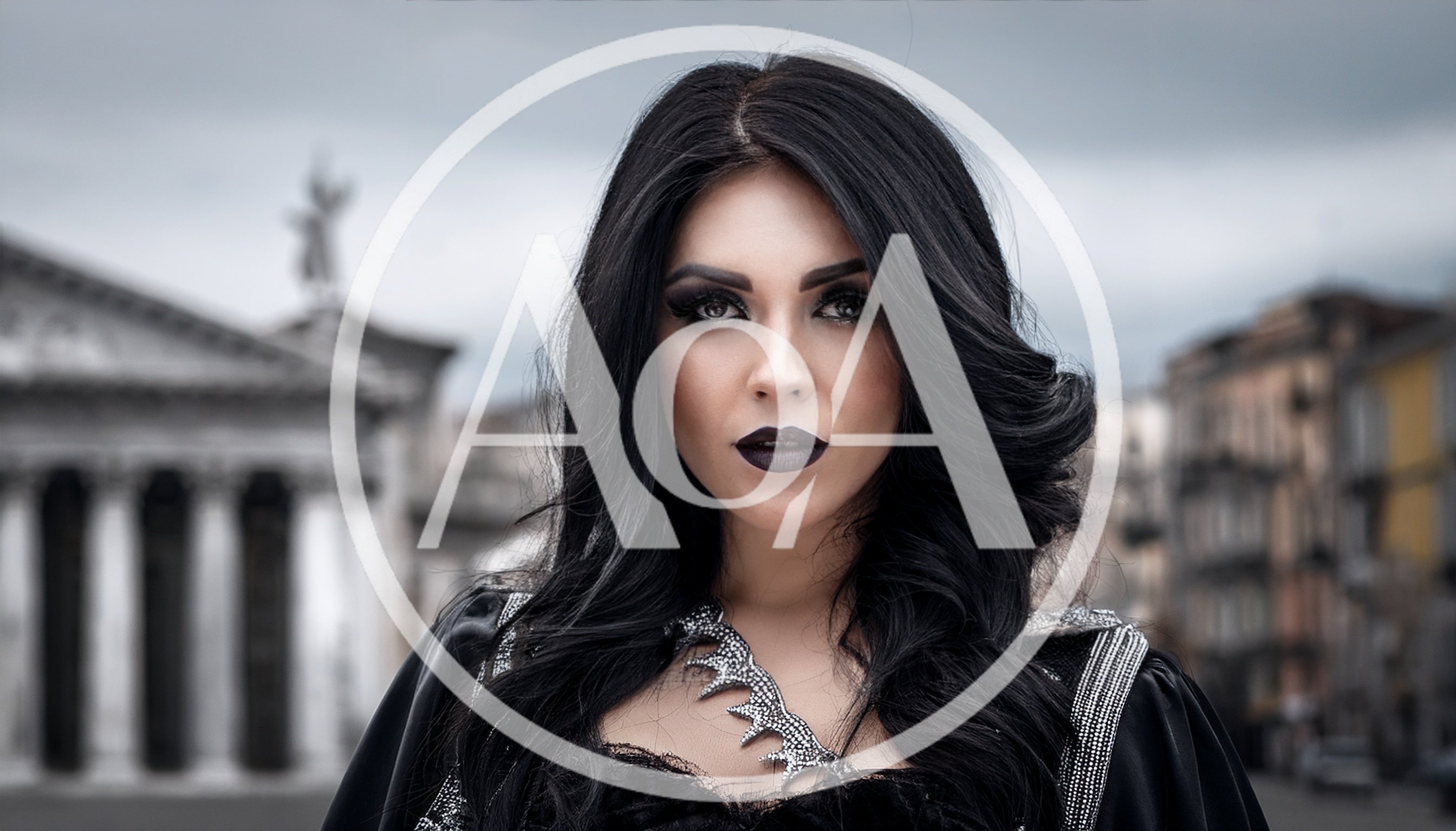 Gothic Woman With Dark Makeup In City Square