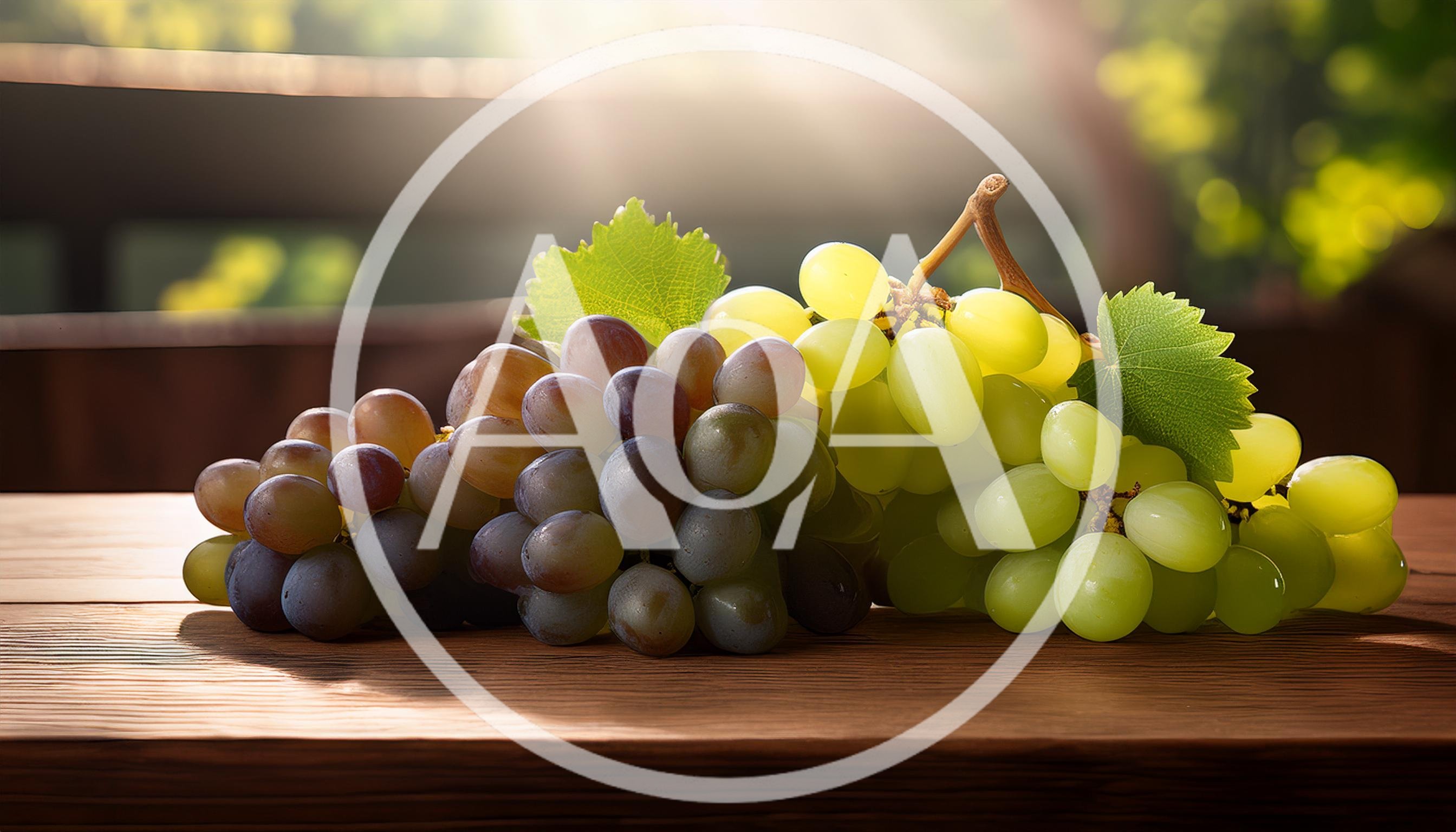 Fresh Green and Red Grapes on Wooden Table
