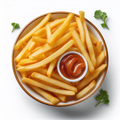 Bowl Of Golden French Fries With Ketchup