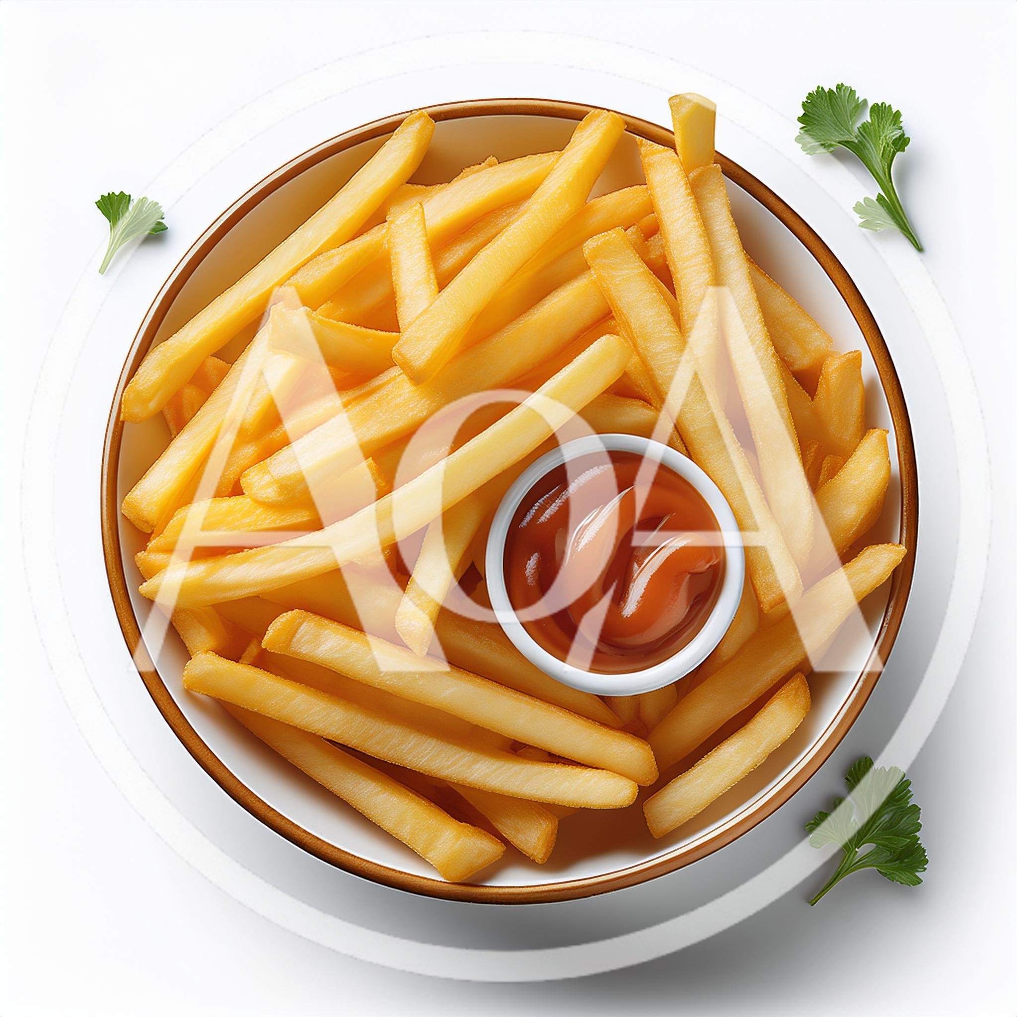 Bowl Of Golden French Fries With Ketchup