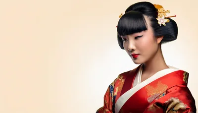 Portrait Of A Young Japanese Woman In Traditional Kimono