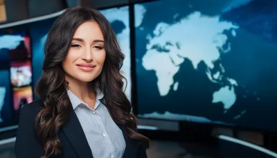 Professional News Anchor Presenting In A Television Studio