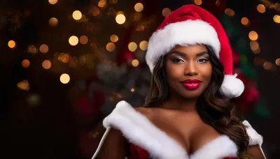 Beautiful Woman Wearing Santa Hat And Costume