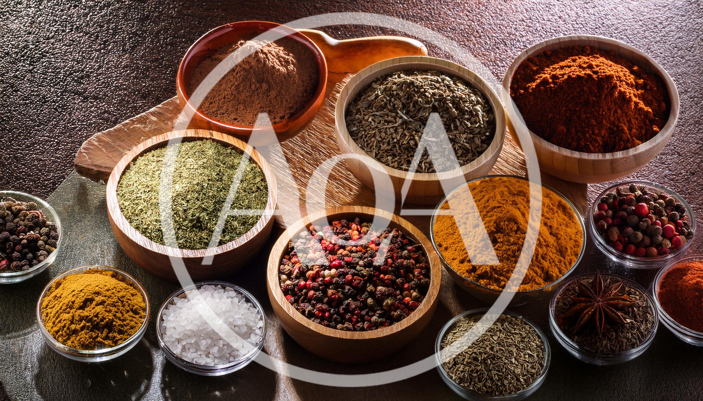 Assorted Spices and Herbs in Wooden Bowls
