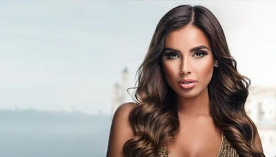 Portrait Of A Beautiful Woman With Wavy Brown Hair