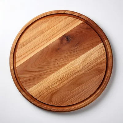Round Wooden Cutting Board On White Background