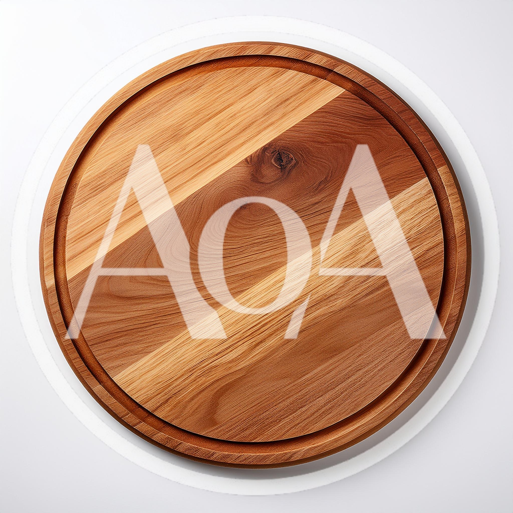 Round Wooden Cutting Board On White Background