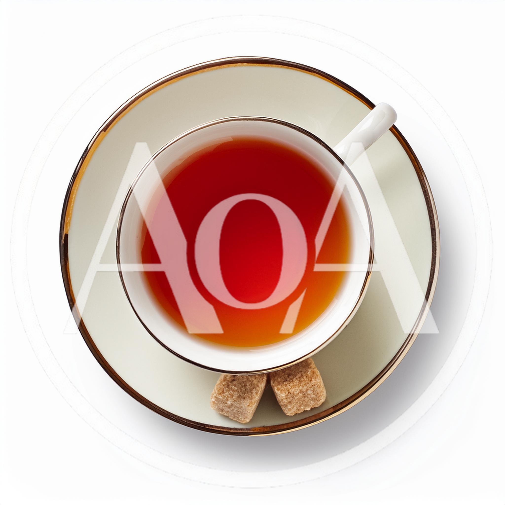 Top View Of A Cup Of Tea With Sugar Cubes