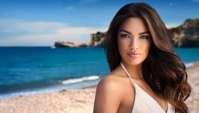 Portrait Of A Beautiful Woman On A Sunny Beach