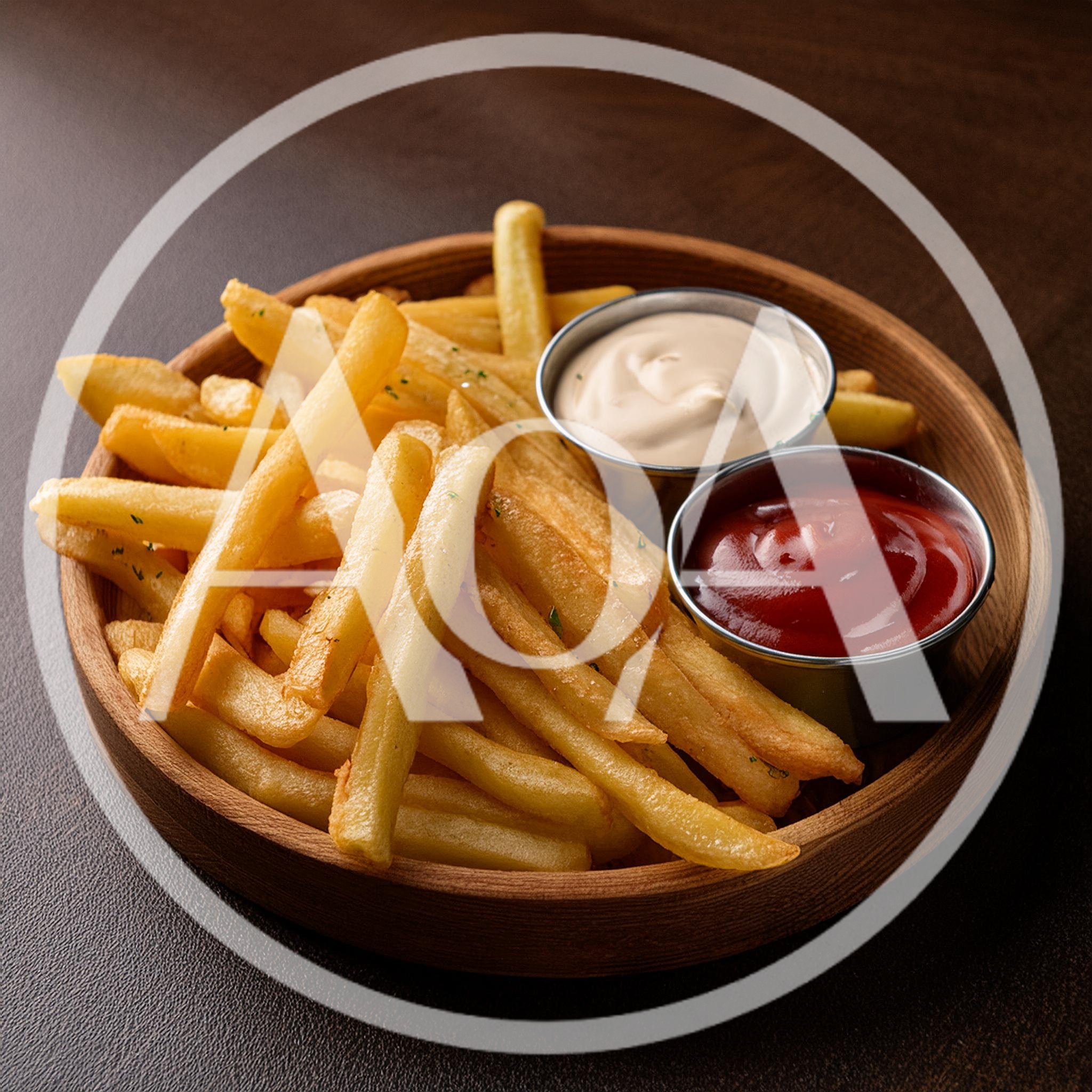 Golden French Fries With Ketchup And Mayonnaise Dips