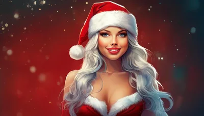 Beautiful Woman Wearing Santa Claus Hat And Costume