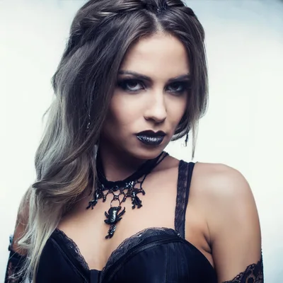 Gothic Woman With Dark Makeup And Spider Necklace