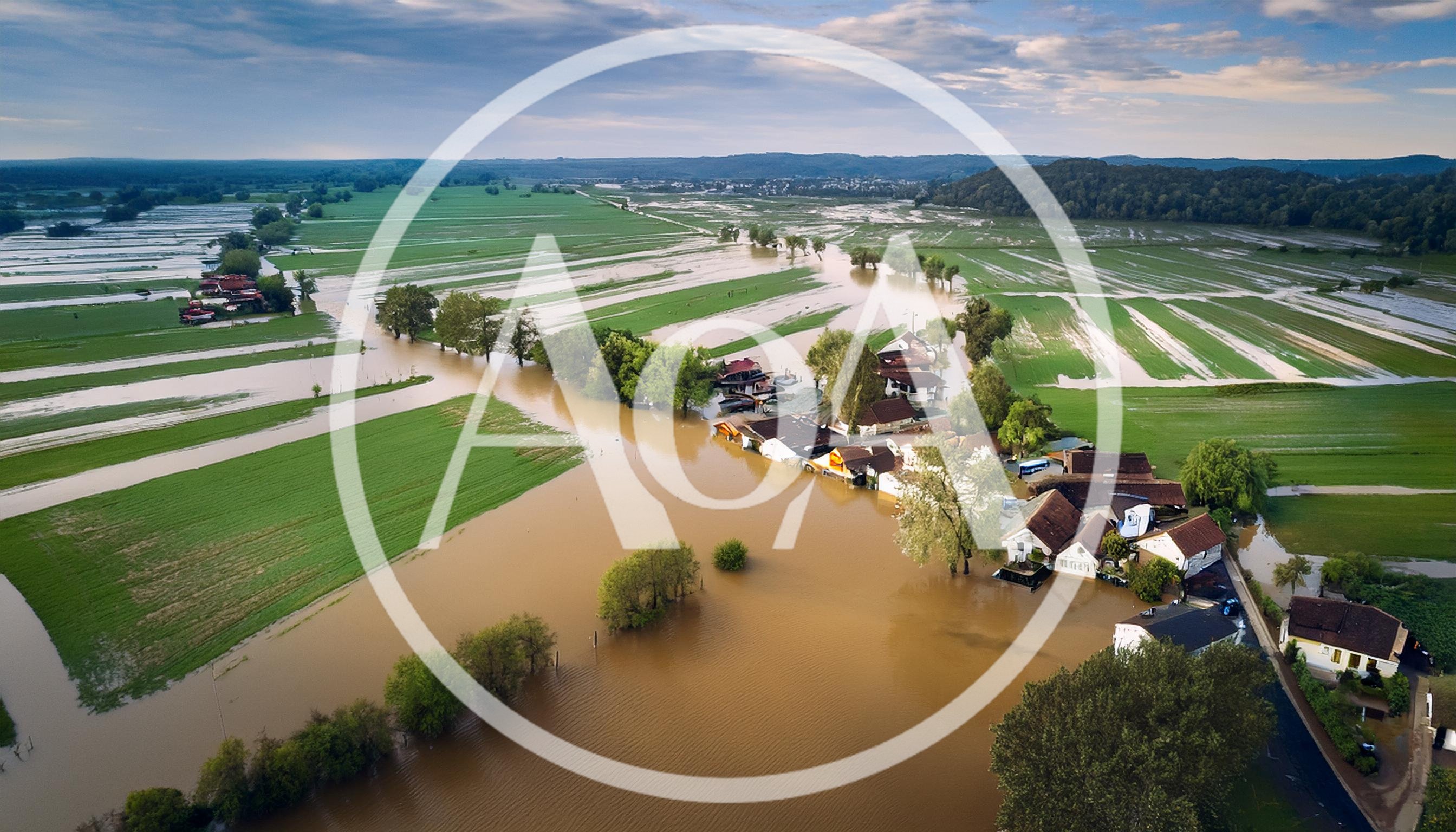 Aerial View Of Flooded Rural Landscape And Houses