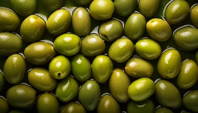 Fresh Green Olives In Brine Close Up