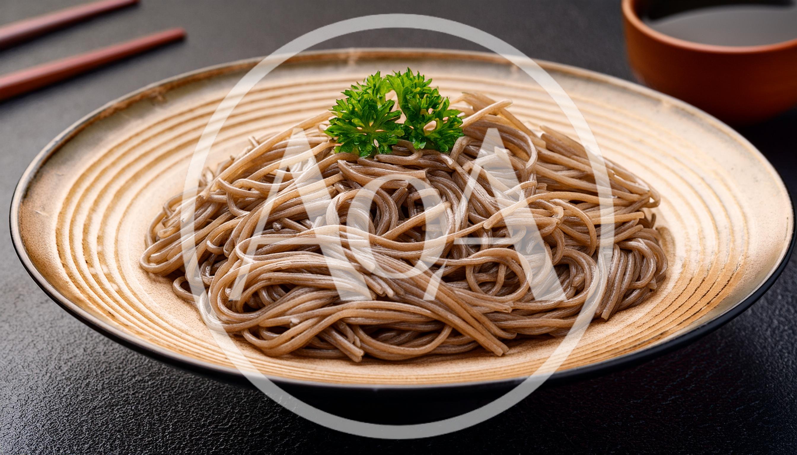 Plate Of Soba Noodles With Parsley Garnish