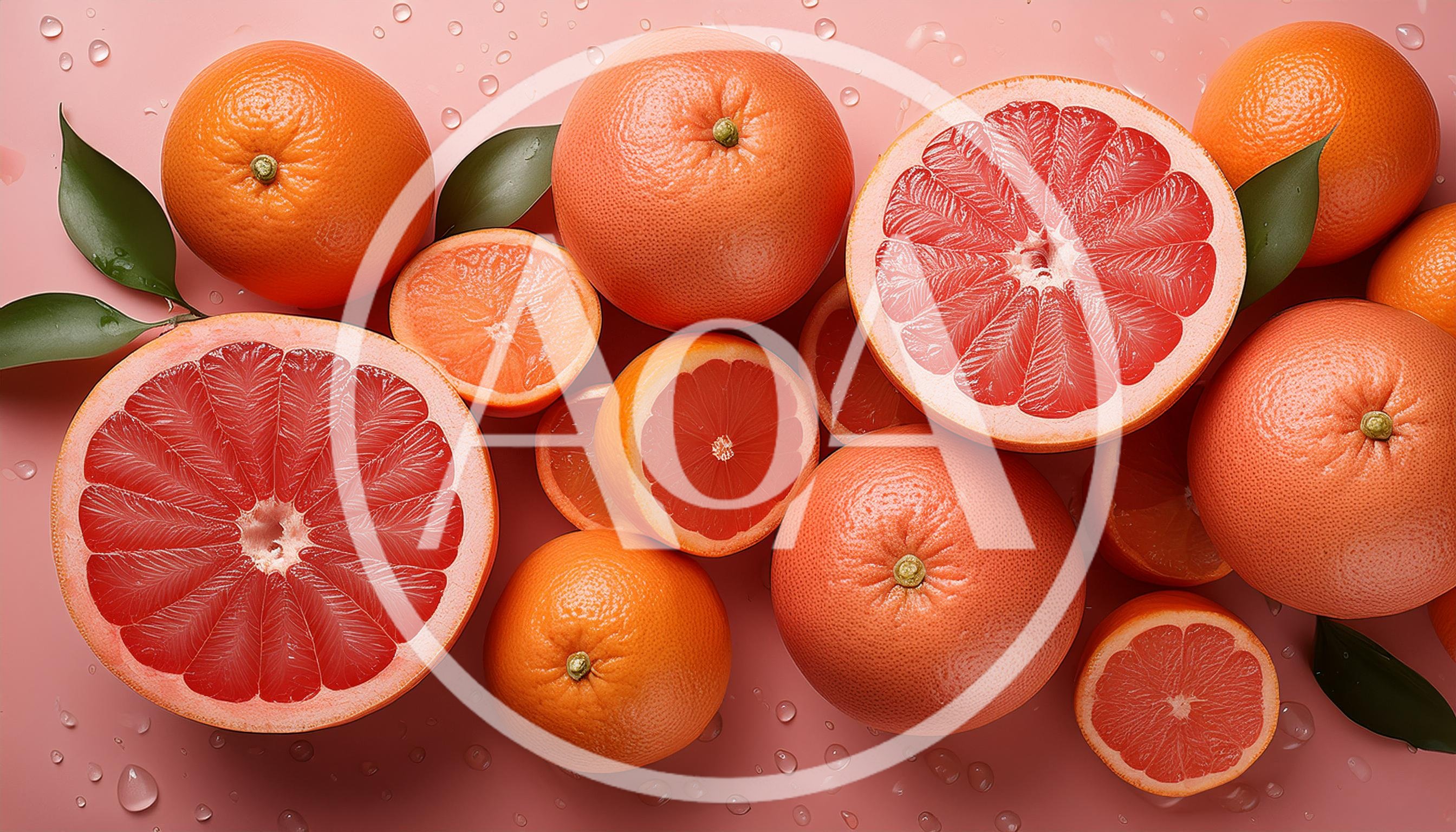 Fresh Grapefruits and Oranges on Pink Background