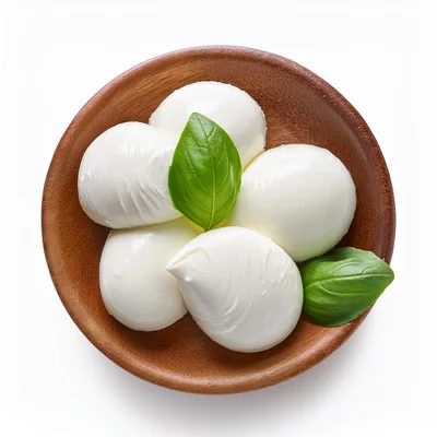 Fresh Mozzarella Cheese Balls With Basil Leaves