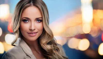 Portrait Of A Beautiful Blonde Woman With Blue Eyes
