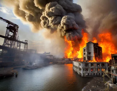 Industrial Facility Engulfed In Massive Fire And Smoke