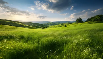 Rolling Green Hills Under A Dramatic Sunset Sky