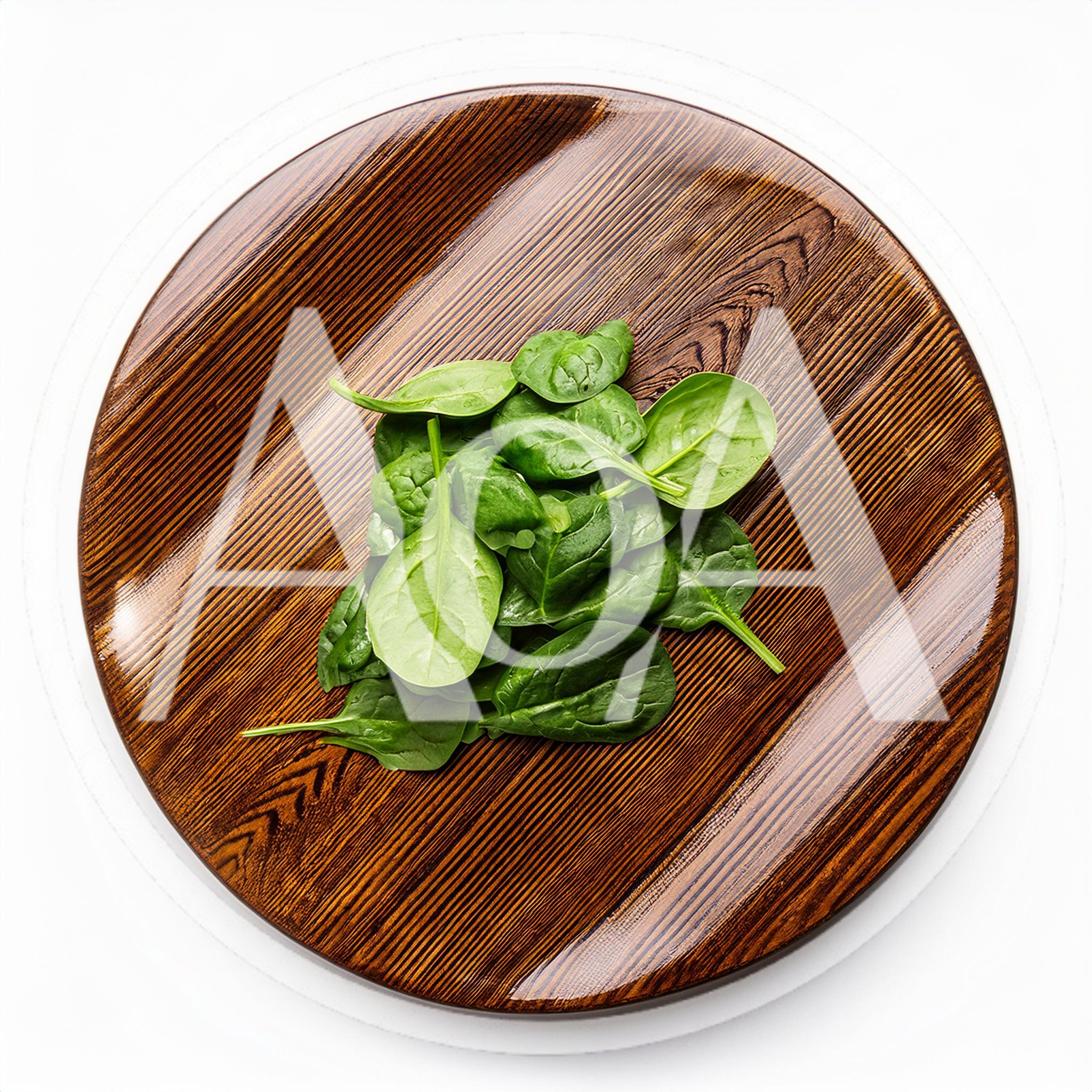 Fresh Green Spinach Leaves On A Wooden Plate