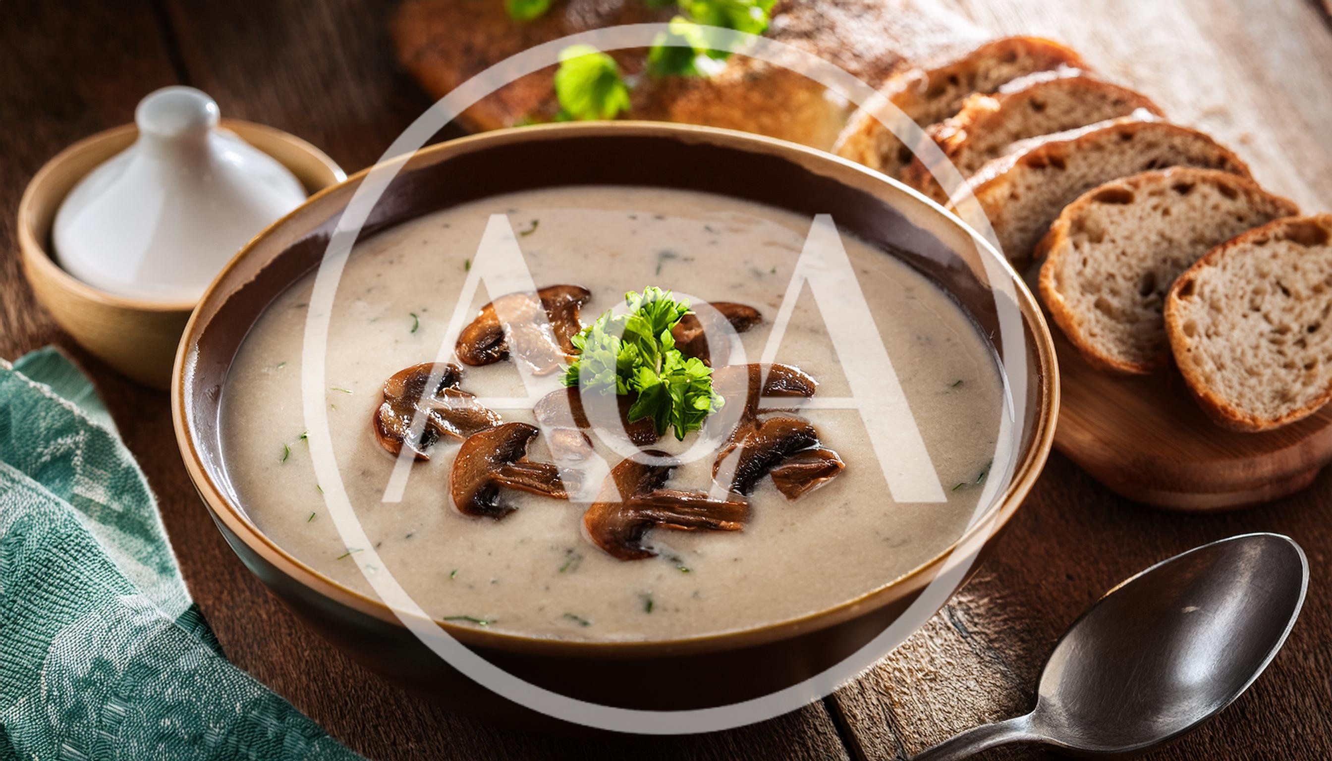 Creamy Mushroom Soup Served In A Bowl