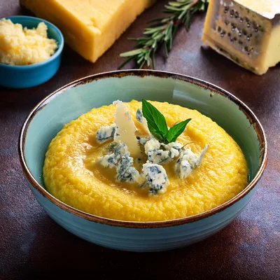 Creamy Polenta Bowl Topped With Blue Cheese