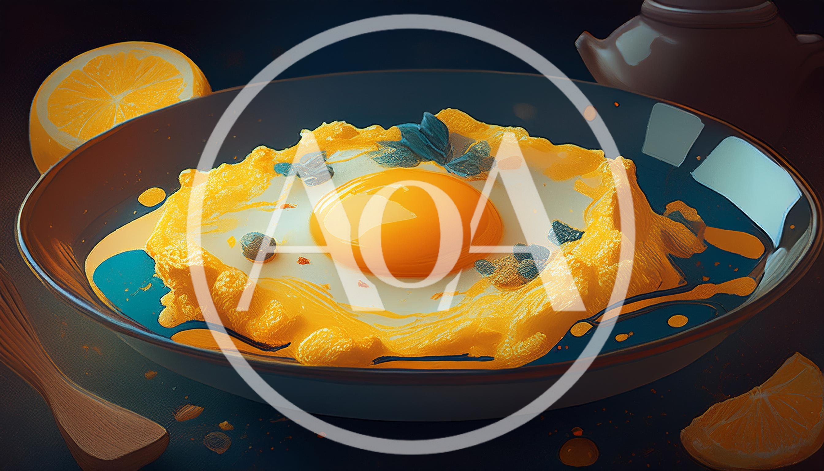 Fried Egg With Lemon Slices In A Dark Bowl