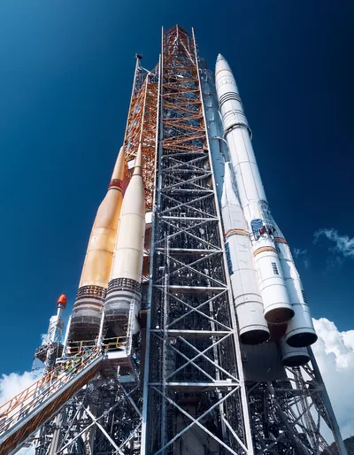 Space Launch Vehicle Standing On Launch Pad